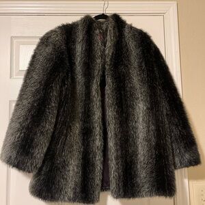 Elegant vintage gray & black Faux Fur Coat